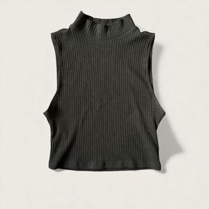 Reformation Black Ribbed Turtleneck Mock Neck Tank Top Black Small Cotton